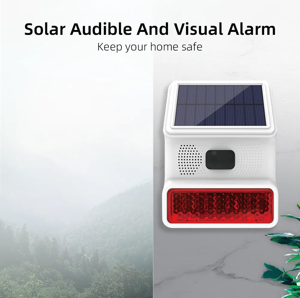 Secure Home Wireless Outdoor Solar Siren Powered Strobe Sound Flash Waterproof Alarm Siren