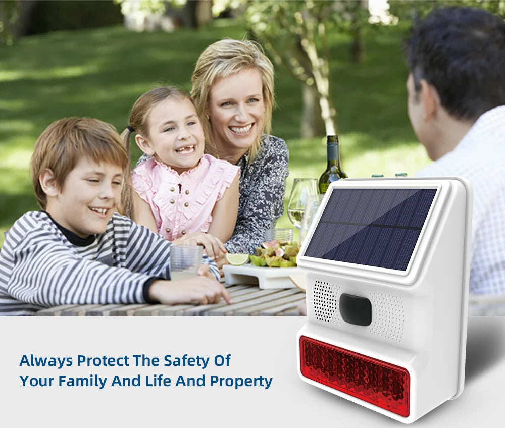 Secure Home Wireless Outdoor Solar Siren Powered Strobe Sound Flash Waterproof Alarm Siren