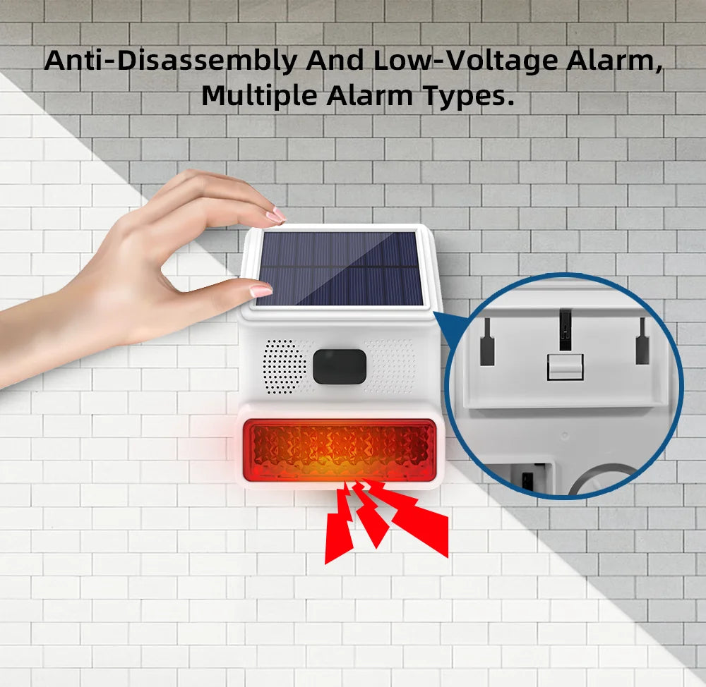 Secure Home Wireless Outdoor Solar Siren Powered Strobe Sound Flash Waterproof Alarm Siren