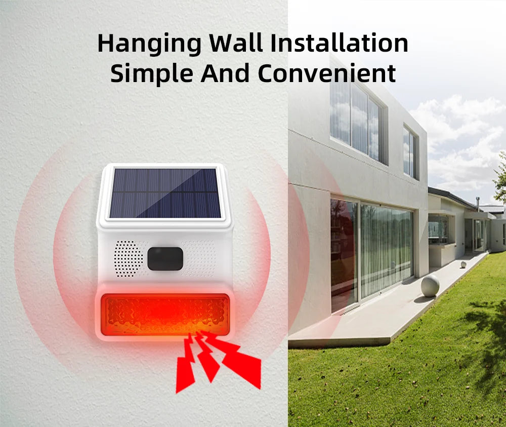 Secure Home Wireless Outdoor Solar Siren Powered Strobe Sound Flash Waterproof Alarm Siren